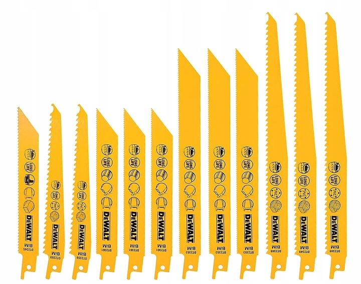 DeWALT ZESTAW 12 BRZESZCZOTÓW do PIŁY SZABLASTEJ drewno metal DT2445