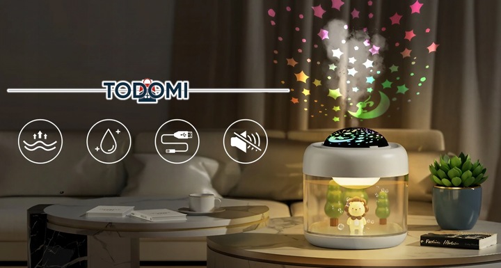 NAWILŻACZ POWIETRZA LAMPKA NOCNA Z PROJEKTOREM GWIAZD TYGRYSEK DLA