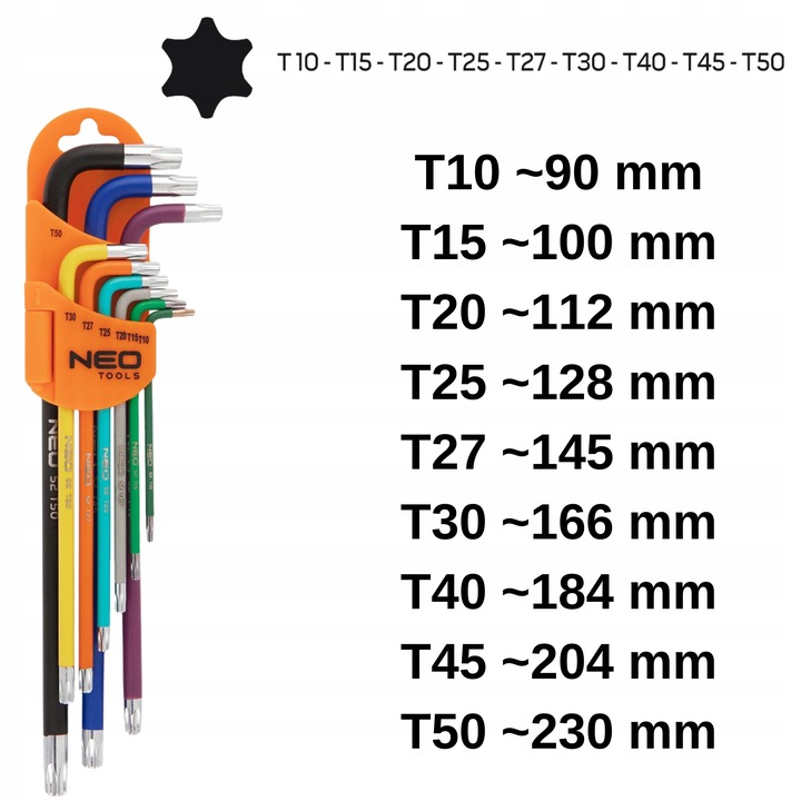 NEO TOOLS Długie Kolorowe Klucze IMBUSOWE I TORX 18 szt. IMBUSY