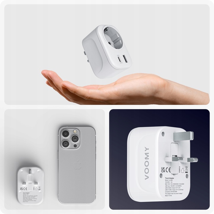 Uniwersalna Przejściówka ADAPTER Gniazda UK EU Ładowarka USB i USB-C