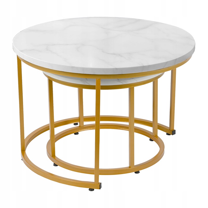 STOLIKI KAWOWE ZESTAW 2w1 ROZKŁADANE DO SALONU GLAMOUR MARMUR BIAŁY