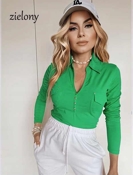 Bawełniana BLUZKA DAMSKA z kołnierzykiem dopasowana elastyczna