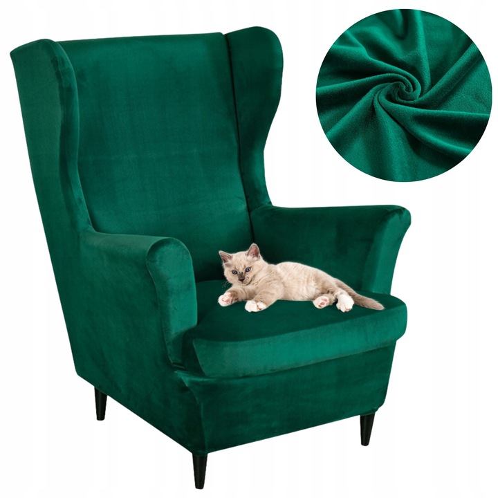 POKROWIEC NA FOTEL USZAK BUTELKOWA ZIELEŃ WELUR ELASTYCZNY GRUBY PREMIUM