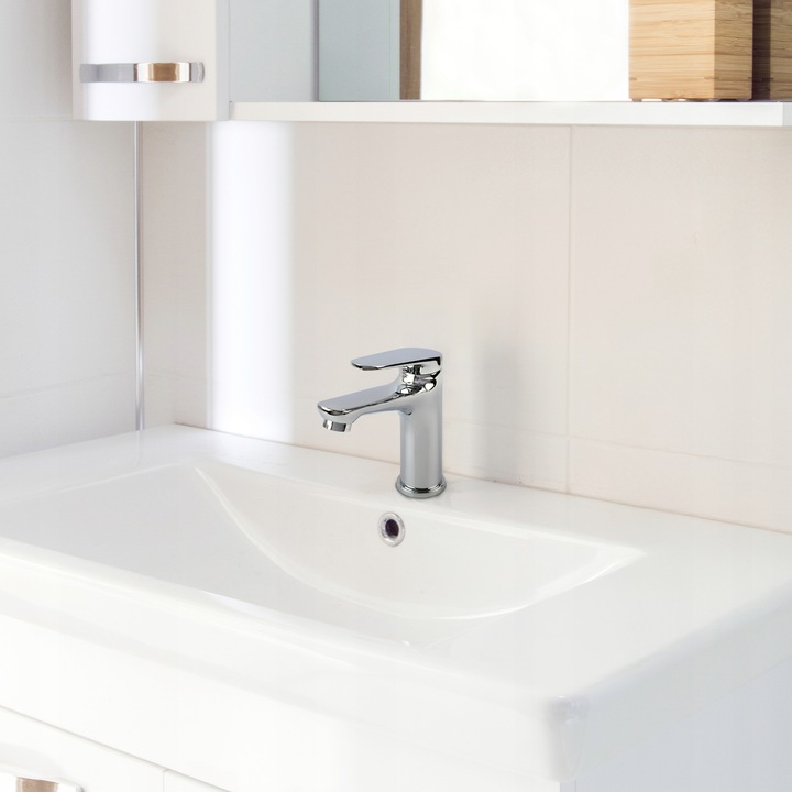 Bateria umywalkowa stojąca chrom srebrna łazienkowa kran do umywalki