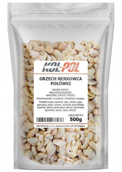 ORZECHY NERKOWCA 500g Połówki nerkowce naturalne wysoka jakość Kol-Pol