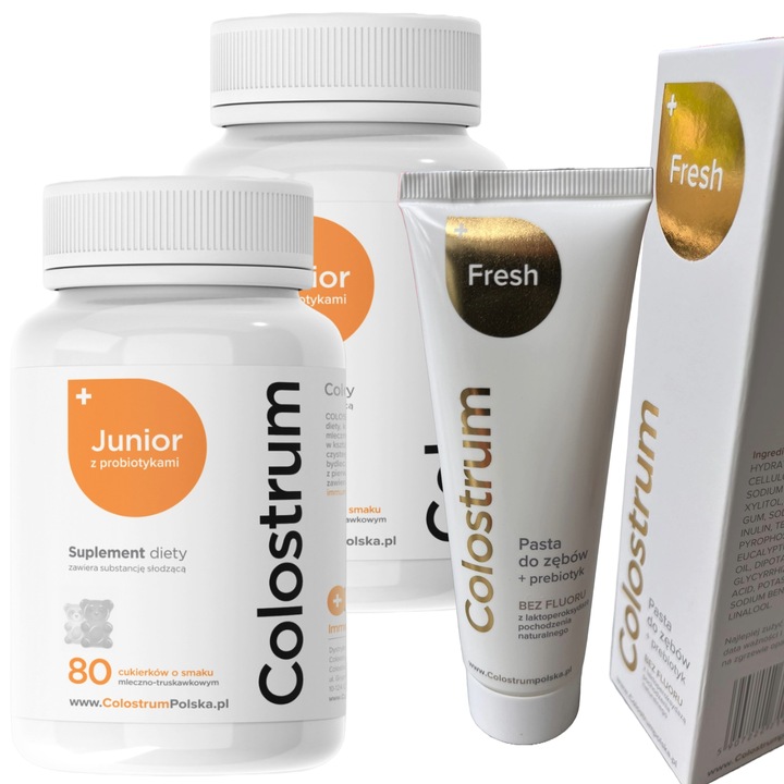 2x Colostrum dla Dzieci Junior PROBIOTYK i Colostrum FRESH pasta do zębów