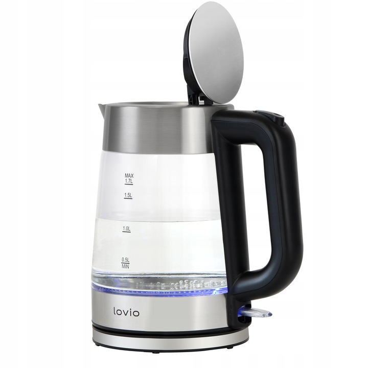 Czajnik elektryczny bezprzewodowy szklany STALOWY LED INOX 1,7l 2200W