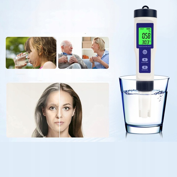 MIERNIK ELEKTRONICZNY TEMPERATURA TESTER PH/TDS/EC/SALINITY/ WODY TESTER