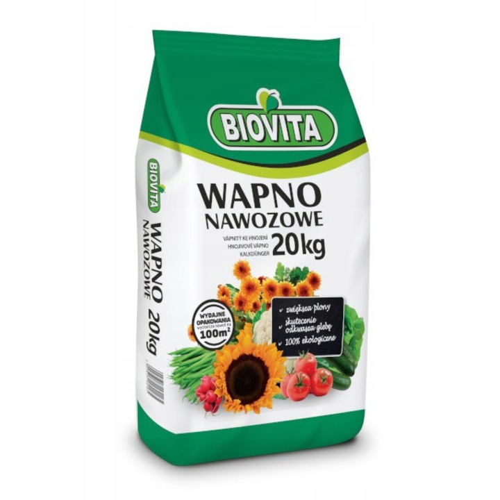 Wapno Nawozowe Pyliste Naturalne Źródło Wapnia dla Gleby 20kg Biovita