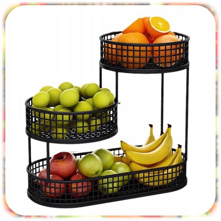 KOSZ NA OWOCE WARZYWA 3 POZIOMOWY METALOWY CZARNY KOSZYK STOJAK