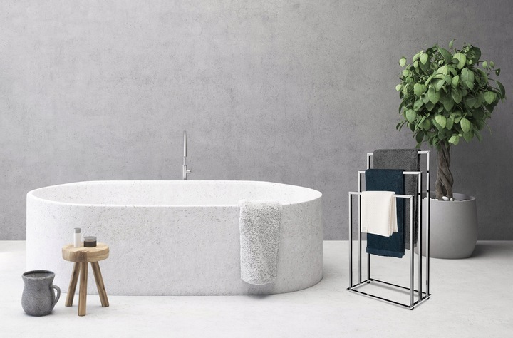 STOJAK NA RĘCZNIKI ŁAZIENKOWE WIESZAK PODŁOGOWY 3 POZIOMOWY CHROMOWANY