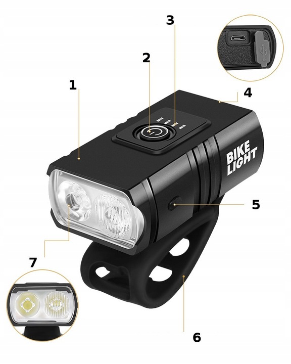 MOCNA LED LAMPKA ROWEROWA ACU USB PRZÓD + TYŁ