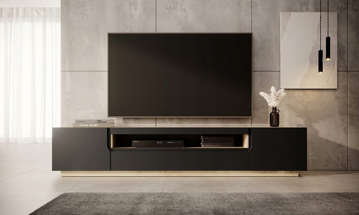 Szafka RTV czarna mat+dąb Artisan Wisząca i stojąca Odyn