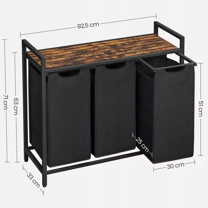 Kosz wolnostojący 3 PRZEGRÓDKI na pranie 3x38L 92,5x33x71 VINTAGE z