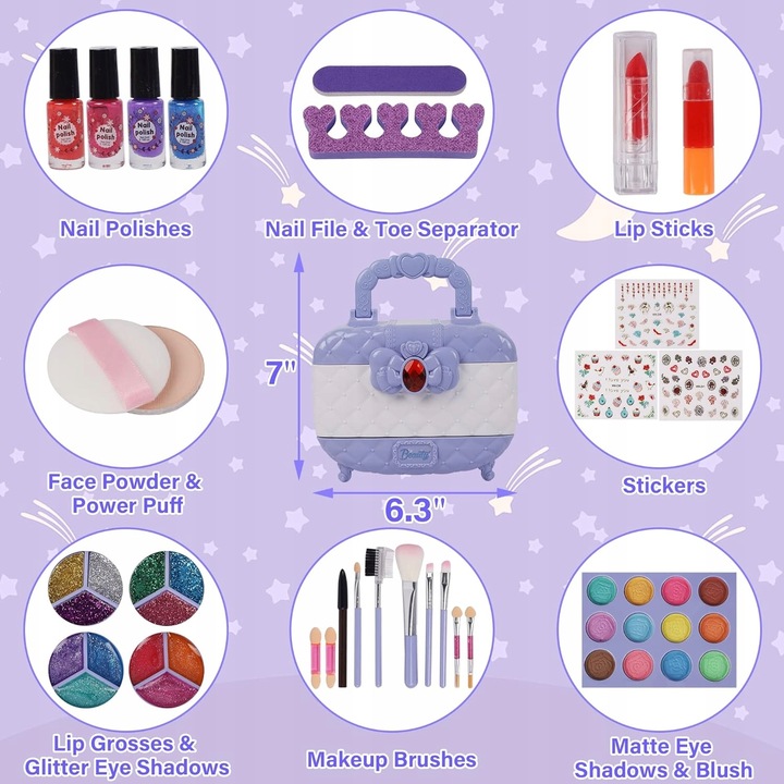 KUFER KOSMETYKÓW DO MAKIJAŻU I PAZNOKCI CIENIE,ZESTAW DLA MAŁEJ KSIĘŻNICZKI