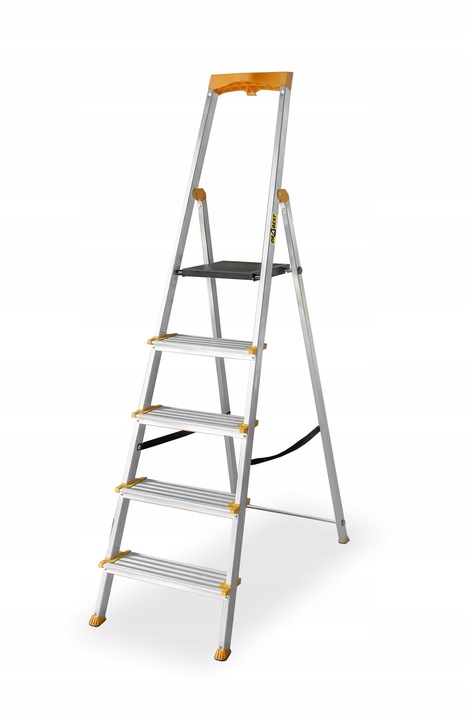 Drabina aluminiowa domowa PÓŁKA 5 stopniowa SZEROKIE stopnie DRABEST
