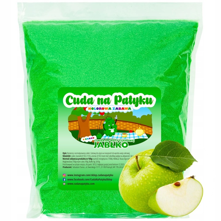 Kolorowy Cukier Do Waty Cukrowej do Maszyny Smakowy JABŁKOWY 1KG