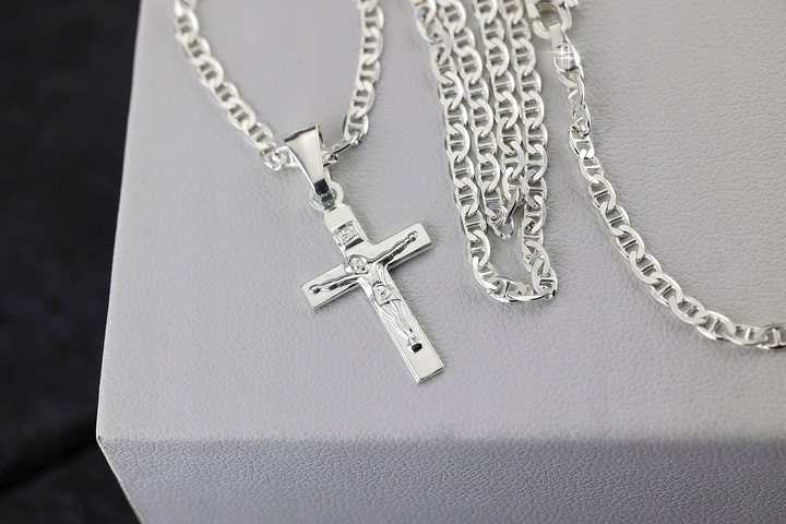 ŁAŃCUSZEK Z KRZYŻYKIEM KRZYŻ SREBRNY 925 DŁUGOŚĆ 55cm SPLOT GUCCI PUDEŁKO