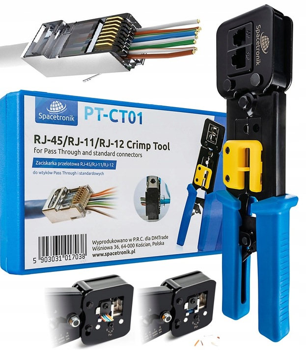 Zaciskarka RJ45 Przelotowa Złącz Wtyków RJ-45 Zaciskacz Złączek RJ 45 11 12