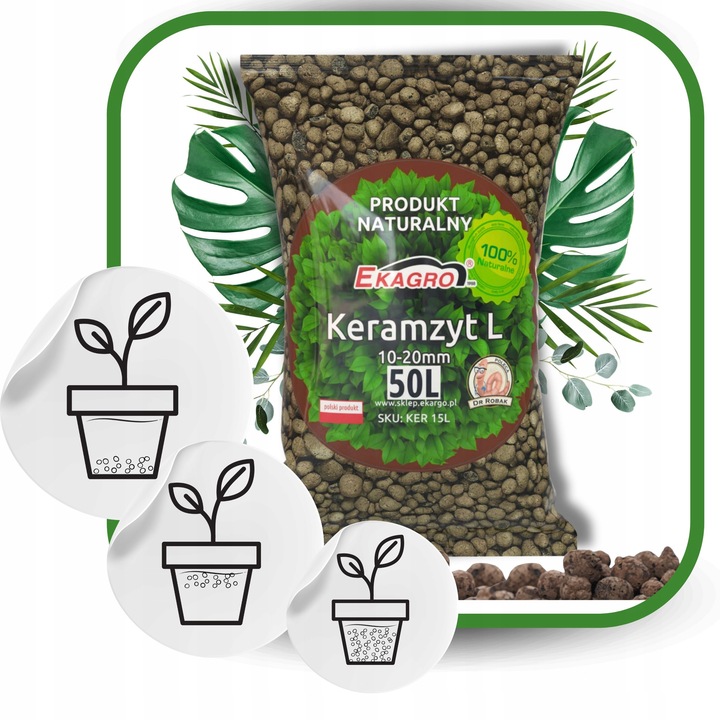 Keramzyt ogrodniczy do drenażu gruby 50L doniczkowy 10-20mm
