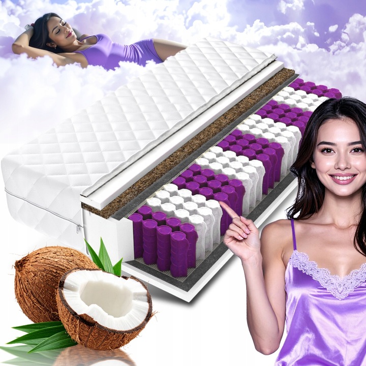 Materac 90x200 CocoPrime Sprężynowy Kieszeniowy Kokos H3/H4