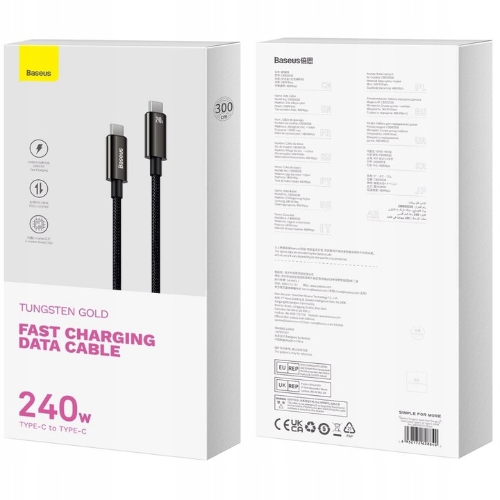 BASEUS MOCNY KABEL USB-C SZYBKIE ŁADOWANIE PRZEWÓD TYP-C 240W PD 3.1 QC 3M