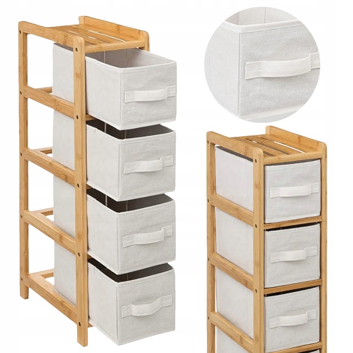 Regał łazienkowy do przechowywania z 4 koszami tekstylnymi Szuflady