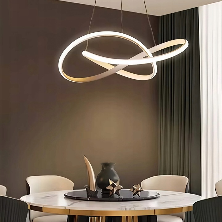 LAMPA LED SUFITOWA WISZĄCA ZŁOTA ŻYRANDOL WSTĘGA Z PILOTEM BARWA