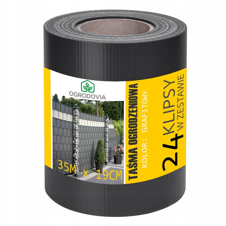 TAŚMA OGRODZENIOWA NA PŁOT OGRODZENIE OSŁONA PANEL 19cmx35m 24 KLIPSY