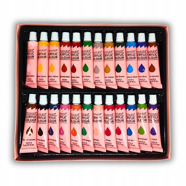 Farby Akrylowe Zestaw Farb Akrylowych 24x12ml Płótna Pędzle 10 szt Paleta