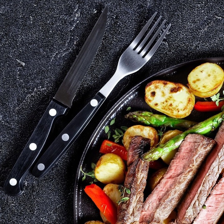 12x Sztućce DO STEKÓW burgerów pizzy mięsa grilla widelec nóż z ząbkami