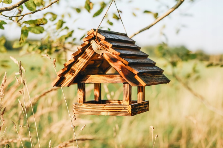 DUŻY Karmnik dla ptaków DREWNIANY XXL Opalany