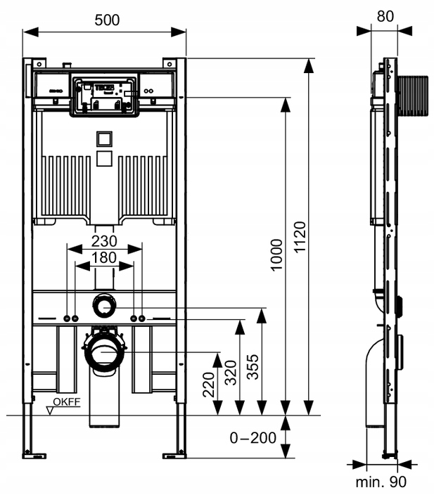 TECE Profil Stelaż WC Slim 8cm OCTA II 9300502