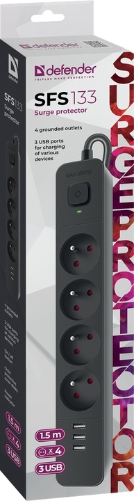 Listwa Zasilająca Przedłużacz z 3xUSB z Włącznikiem Antyprzepięciowa 1,5m