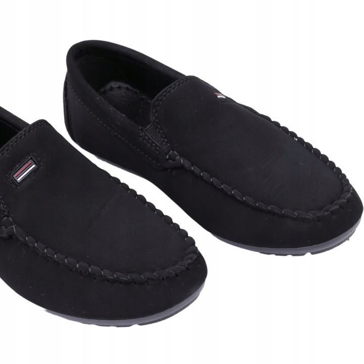 CZARNE MOKASYNY CHŁOPIĘCE PÓŁBUTY ZAMSZOWE WSUWANE BUTY NA KOMUNIĘ