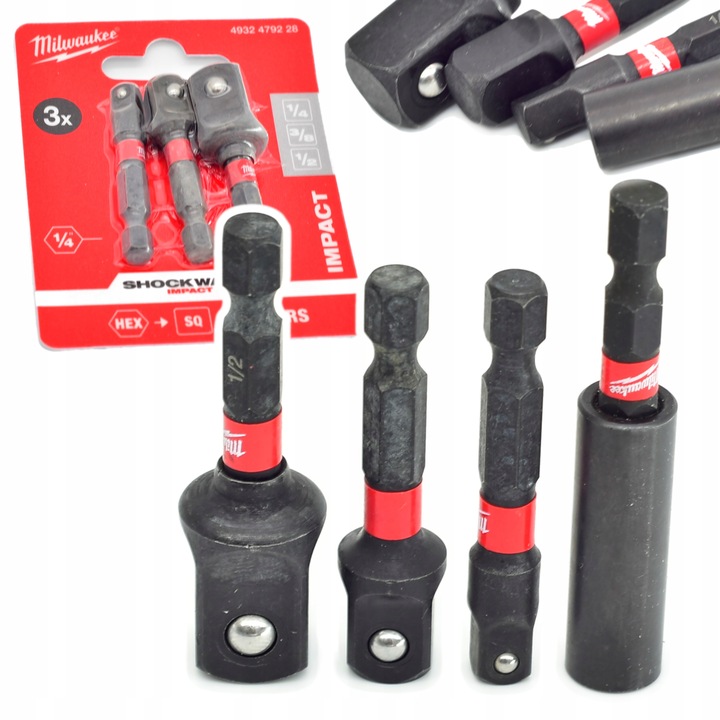 Milwaukee Zestaw 3szt Adapter Uchwyt 1/4 1/2 3/8 4932479228 + Adapter 60mm