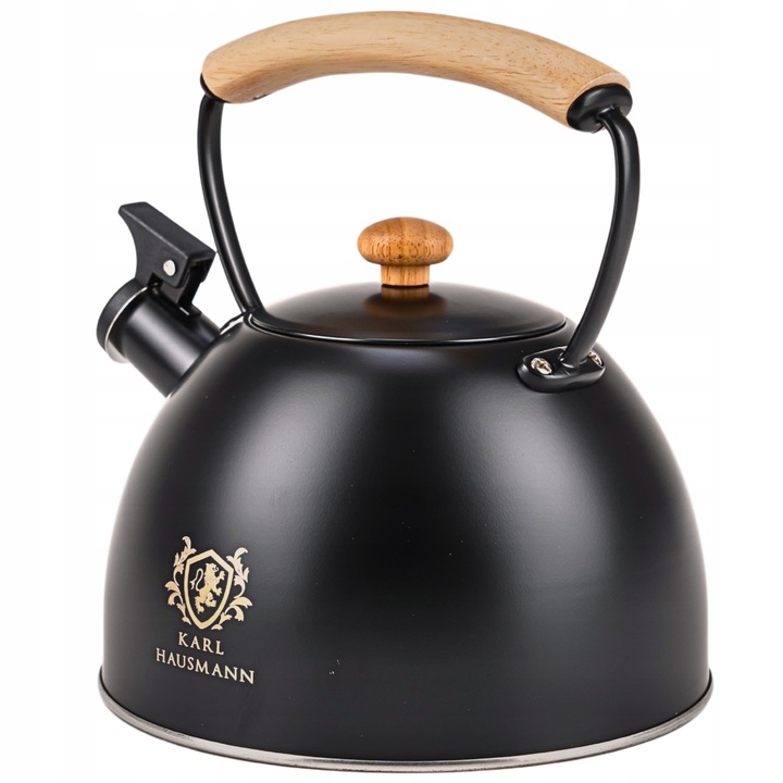 CZAJNIK STALOWY na GAZ 2,5L CZARNY z GWIZDKIEM +DREWNIANA RĄCZKA