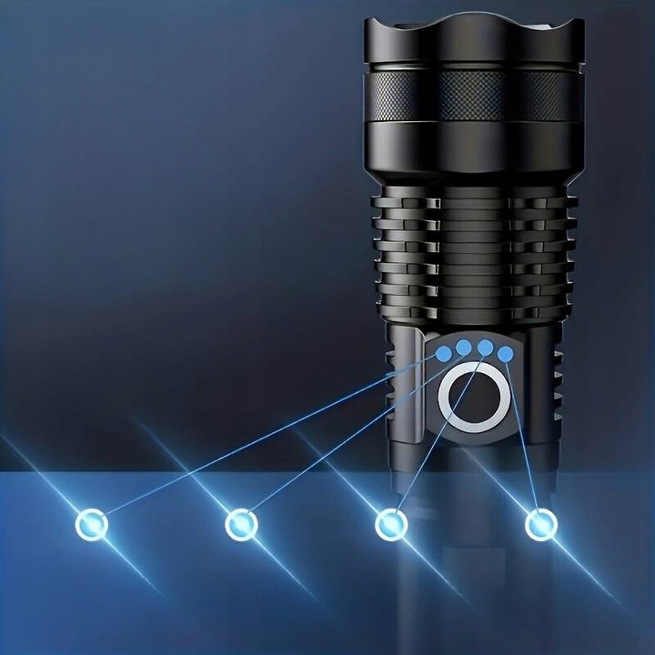 LATARKA LED MOCNA AKUMULATOROWA TAKTYCZNA ZOOM BIWAKOWA USB-C