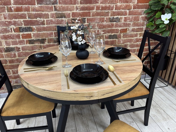 Stół okrągły 100 rozkładany do 200 cm LOFT metalowe nogi gruby blat