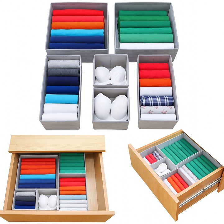 ZESTAW 6 ORGANIZERÓW ORGANIZER NA BIELIZNĘ DO SZUFLADY SZAFY POJEMNIKI