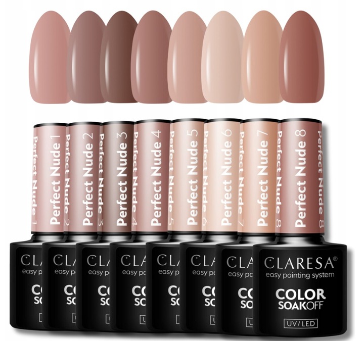 CLARESA PERFECT NUDE 1-8 LAKIER HYBRYDOWY ZESTAW KOLEKCJA BEŻE TPO FREE