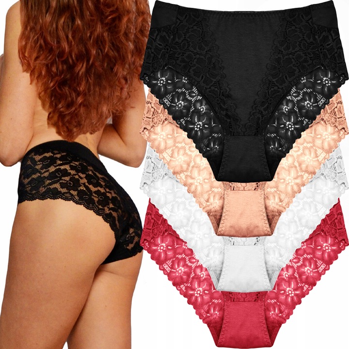 Majtki Damskie Bawełniane Koronkowe Wysoki Stan Wygodne Kobiece 4-PAK XXL