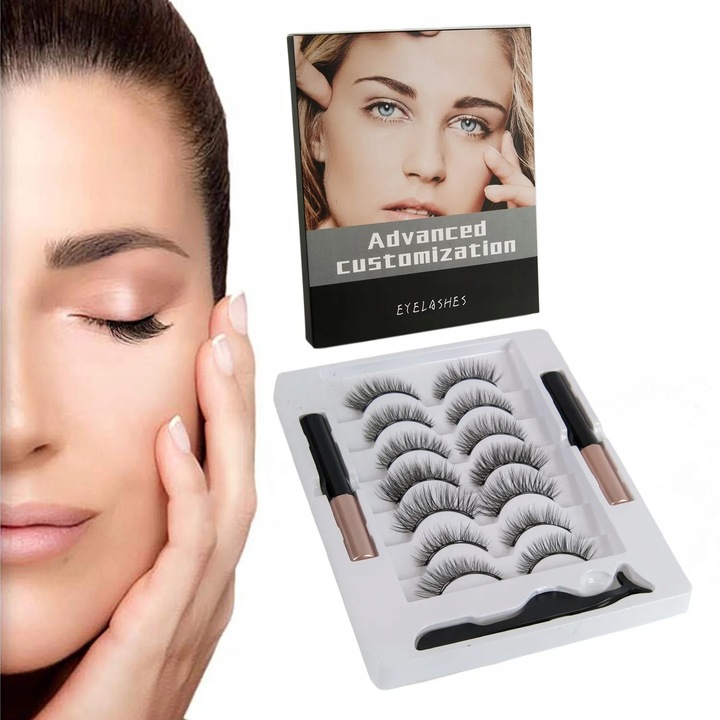 RZĘSY MAGNETYCZNE 7X DŁUGIE + PĘSETA + 2X EYELINER