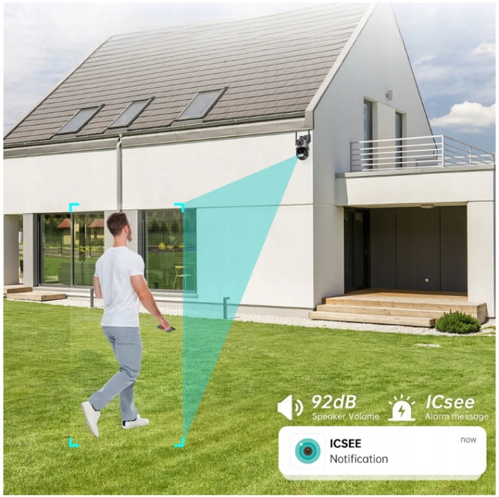 PODWÓJNA KAMERA ZEWNĘTRZNA OBROTOWA ALARM 8MP WIFI 3w1 2 OBIEKTYWY ICSEE