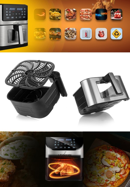 FRYTKOWNICA BEZTŁUSZCZOWA AIRFRYER 8L NIEPRZYWIERAJĄCA 12 PROGRAMÓW