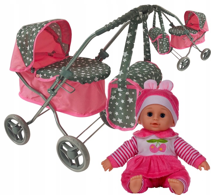 WÓZEK DLA LALEK GŁĘBOKI+TORBA+Lalka Śpiewająca PL