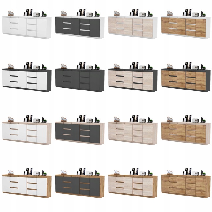 Komoda Antracyt/Wotan 6 szuflad 3 drzwi Duza Komoda 200 cm ZESTAW do