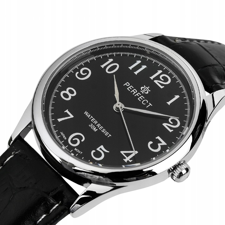 Zegarek męski klasyczny kwarcowy elegancki pasek skórzany analog Perfect