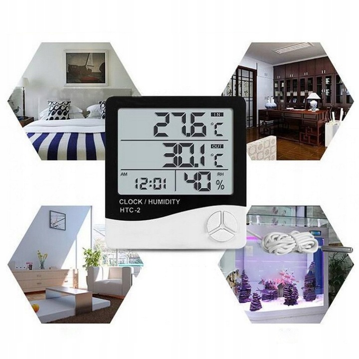 STACJA POGODOWA POGODY TERMOMETR HIGROMETR CZUJNIK SONDA ZEGAR BUDZIK