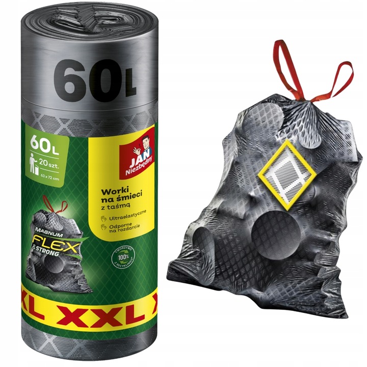 WORKI NA ŚMIECI Z TAŚMĄ JAN NIEZBĘDNY MAGNUM FLEX XXL 60L 40SZT UNIWERSALNE